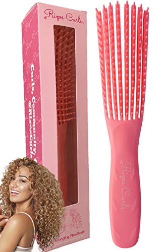 Rizos Curls Pink Detangling Flexi Brush for Curly Hair, Flexible comb glides with curls to easily detangle, no pull or pain