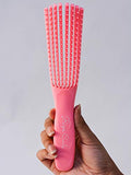 Rizos Curls Pink Detangling Flexi Brush for Curly Hair, Flexible comb glides with curls to easily detangle, no pull or pain