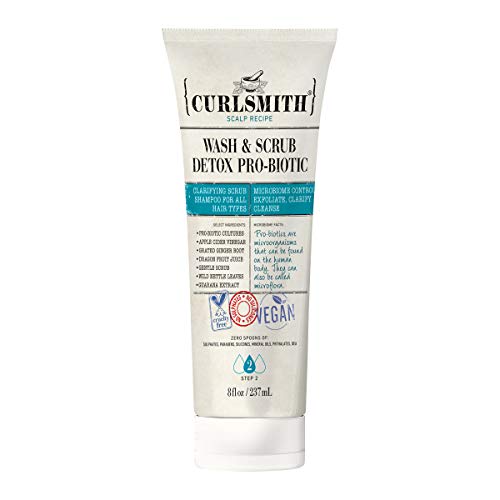 Curlsmith - Wash & Scrub Detox Pro-Biotic - Vegan Exfoliating Clarifying Shampoo for any Hair Type, Healthy Scalp (8oz)